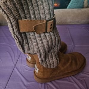 UGG Brown Suede Boots with Gray Knit Cuffs